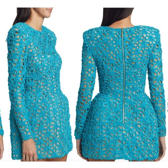 NWT $850 Bronx & Banco Casey Mini Dress L / 8 Turquoise Blue Boned Bodice Floral - Picture 9 of 16